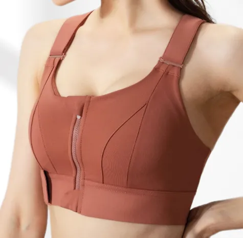 zip front sports bra high impact