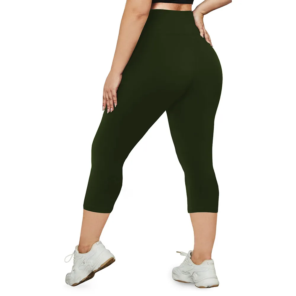 army green plus size capri leggings