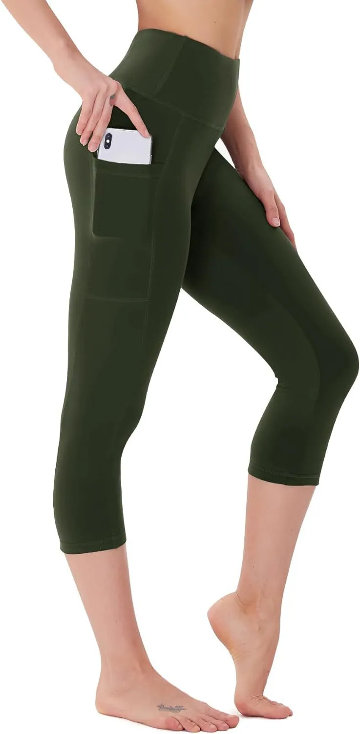 army green womens capri leggings with pockets