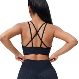 black cross back sports bra