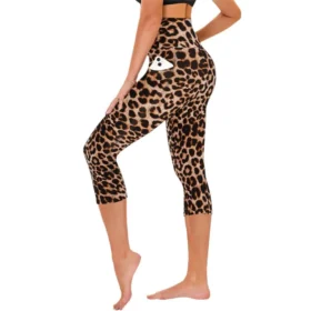 leopard womens capri leggings with pockets