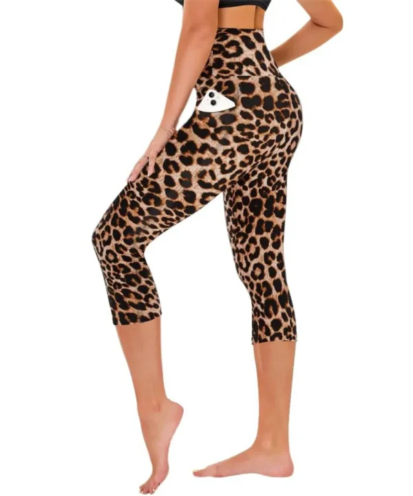 leopard womens capri leggings with pockets