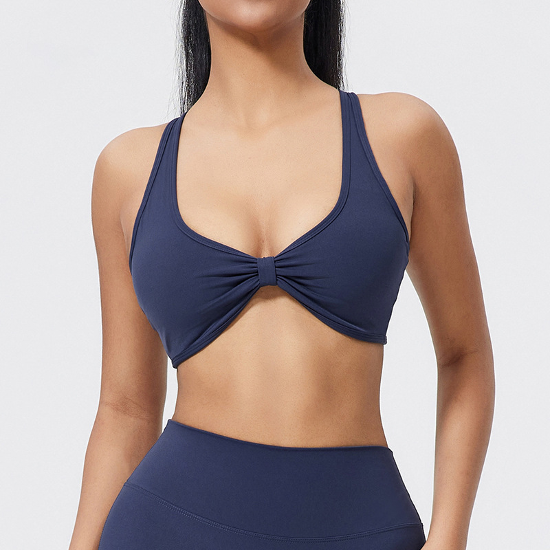 navy blue cross back sports bra