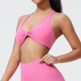 pink cross back sports bra