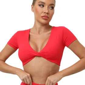 red sports bra tank top