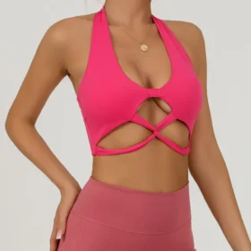 rose red halter neck sports bra