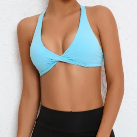 sky blue halter sports bra