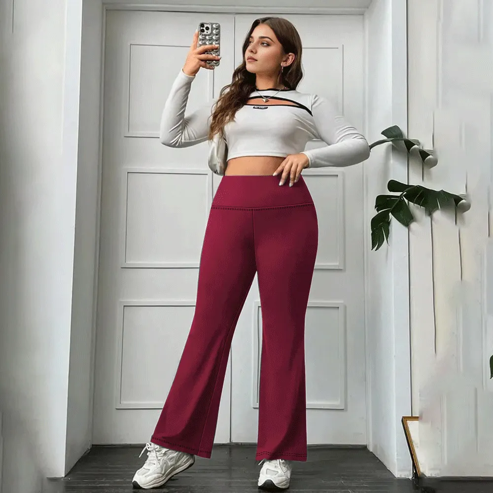 wine red plus size flare leggings