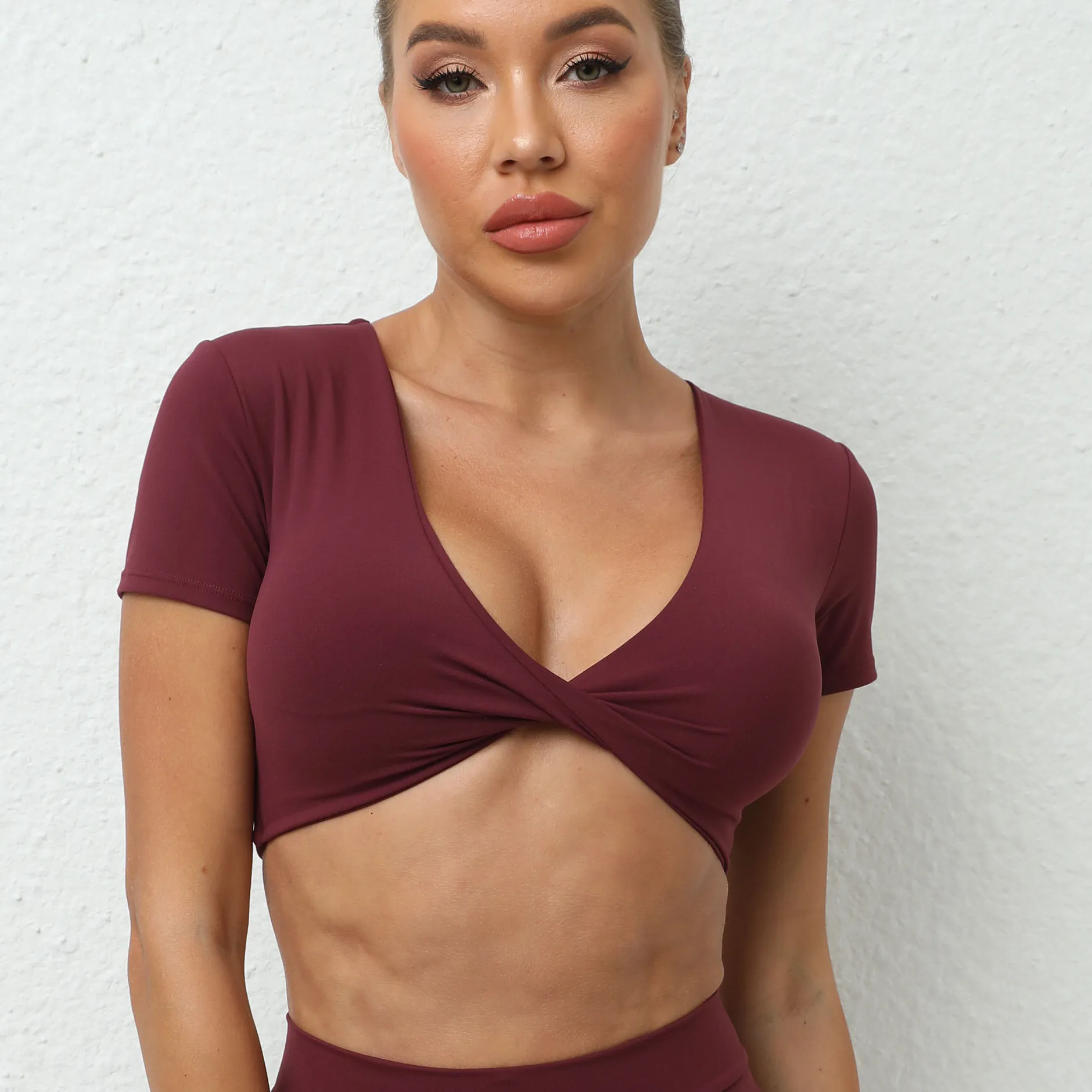 wine red sports tank top with bra